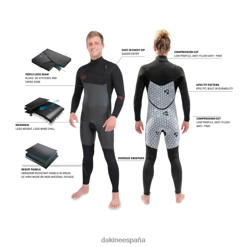 Traje de neopreno completo con cremallera en el pecho Renegade Wind 3/2 mm negro Dakine hombres ropa 2VTF0X127 - Image 7