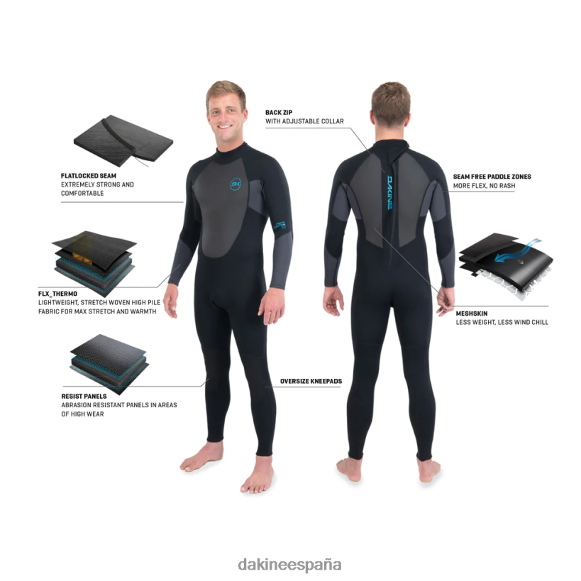 Traje de neopreno completo con cremallera trasera Quantum 3/2 mm f/l Gris oscuro Dakine hombres ropa 2VTF0X111 - Image 5