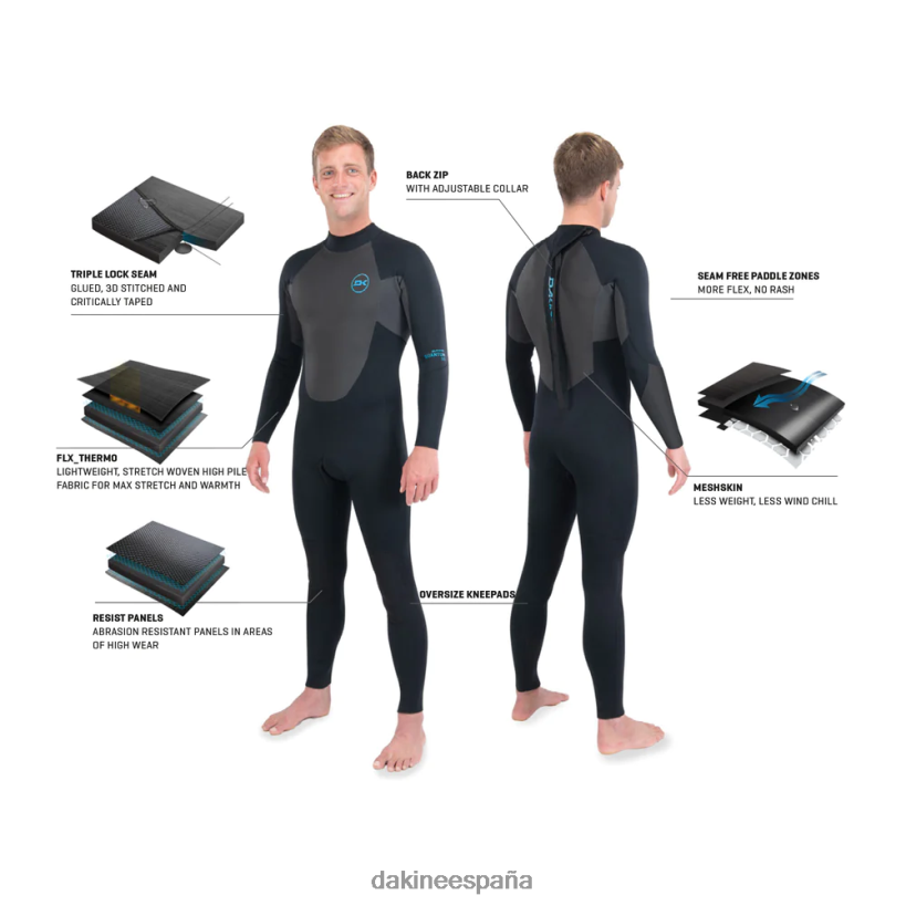 Traje de neopreno completo con cremallera trasera Quantum 5/4/3 mm gbs Gris oscuro Dakine hombres ropa 2VTF0X122 - Image 5
