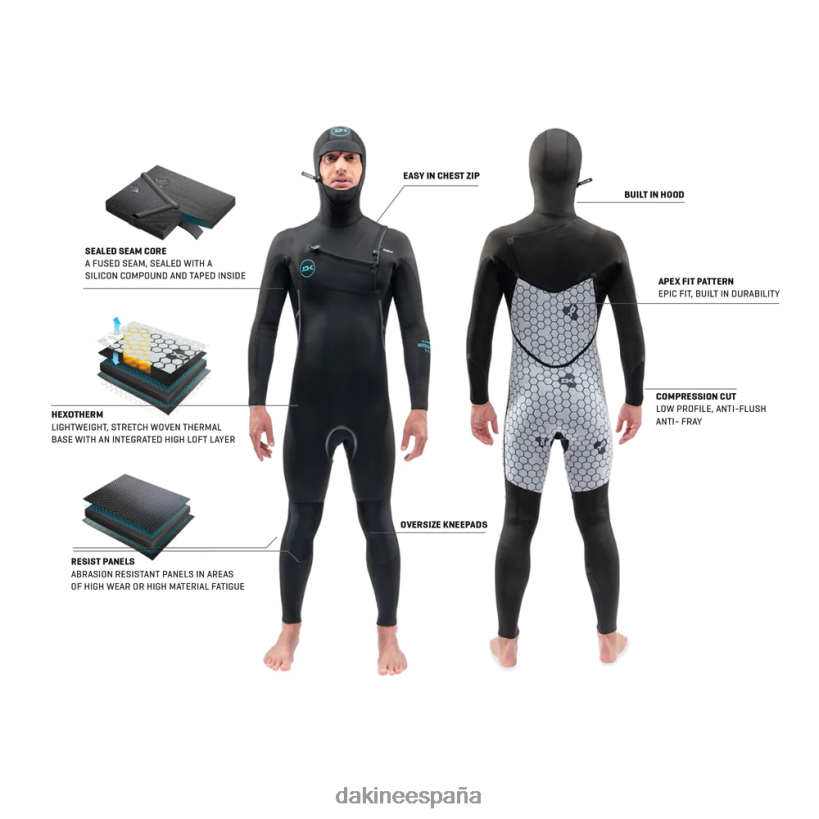 traje de neopreno con capucha y cremallera en el pecho de misión 4/3 mm negro Dakine hombres ropa 2VTF0X88 - Image 7