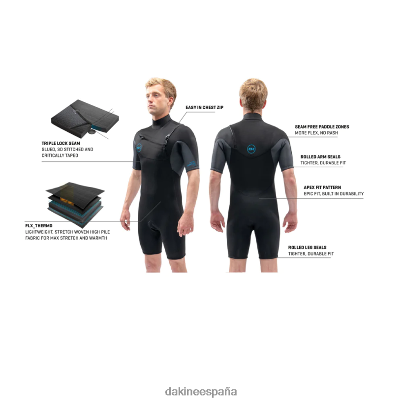 Traje de neopreno corto Quantum con cremallera en el pecho de 2/2 mm Gris oscuro Dakine hombres ropa 2VTF0X115 - Image 5